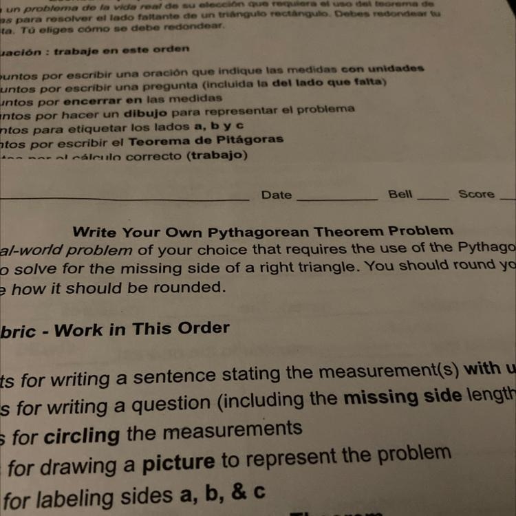 Wtite your own Pythagorean Theorem Problem-example-1