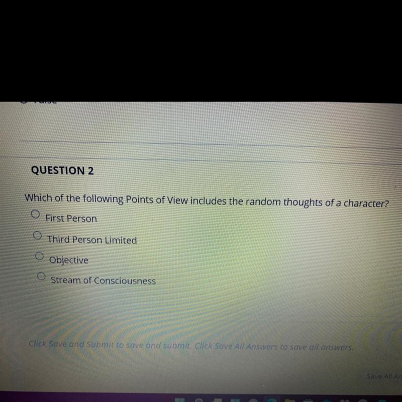 QUESTION 2. Which of the following Points of View includes the random thoughts of-example-1