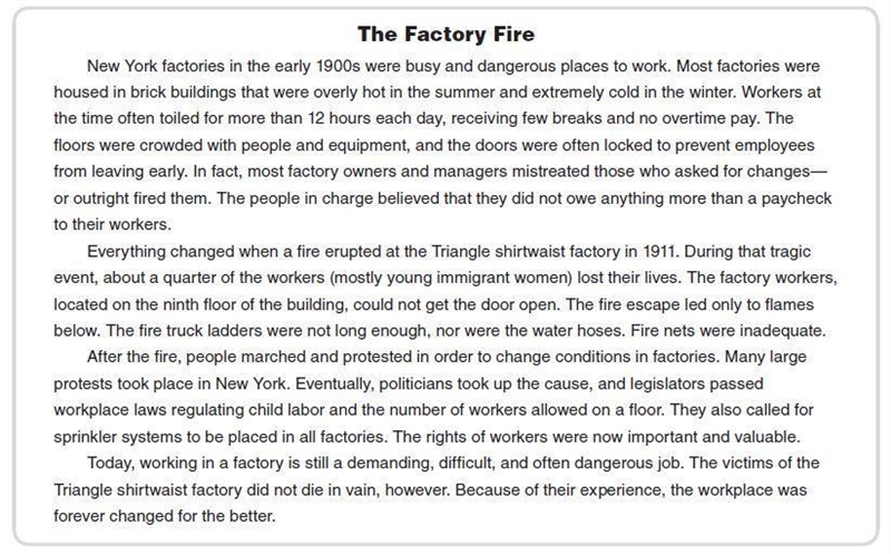 Which best explains the cause of the Triangle shirtwaist factory fire? a the inexperience-example-1