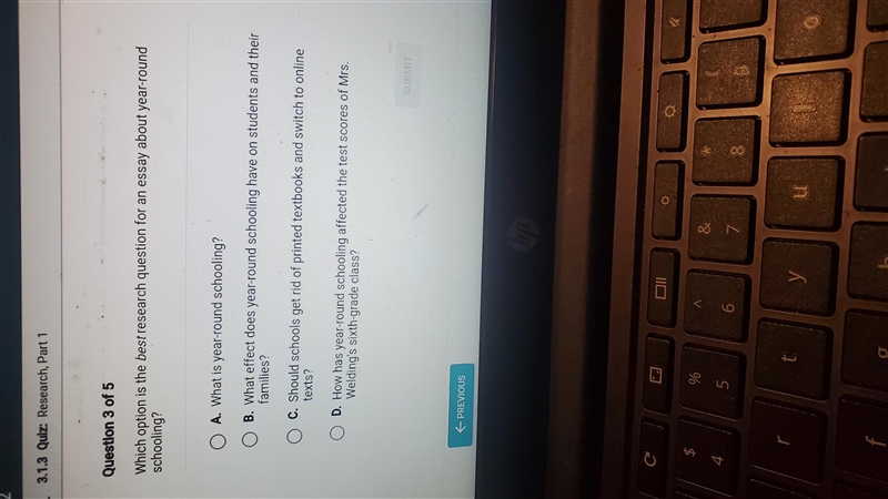 What is the best Reaearch question for an essay about year-round schooling?-example-1