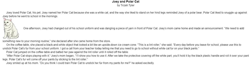 Joey names his cat Polar Cat because A. she looks like a white polar bear when she-example-1