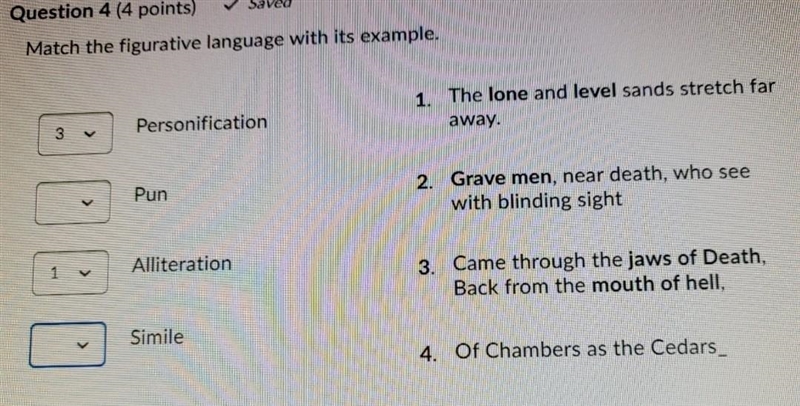 Can yall help? Match the figurative language with its example: 1 The lone and level-example-1