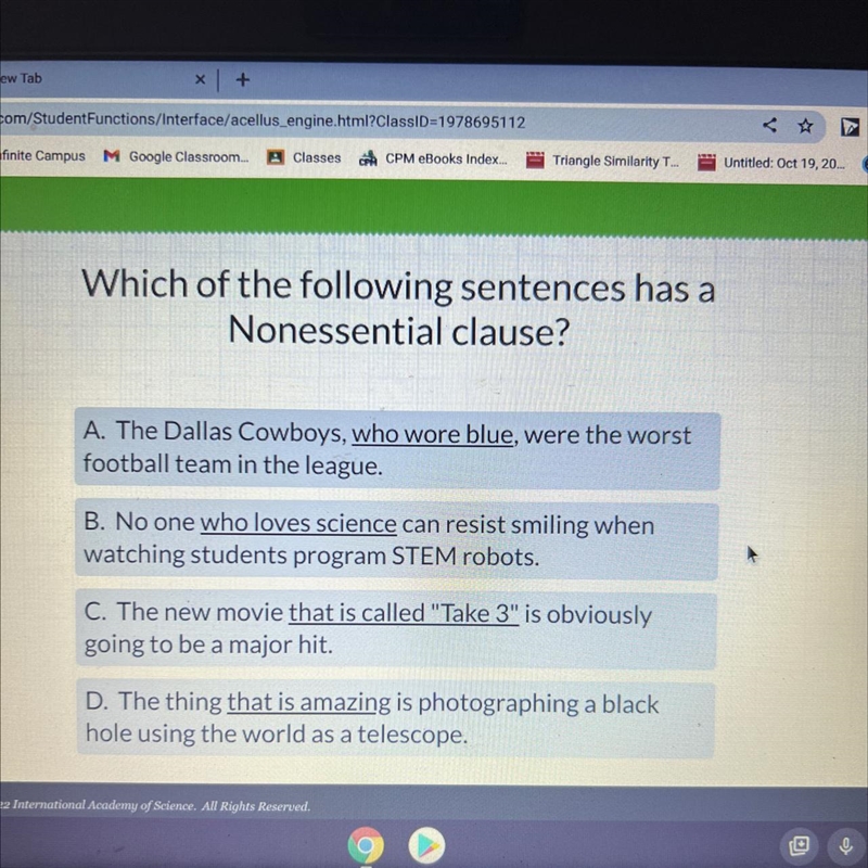 Which of the following sentences has a Nonessential clause?-example-1