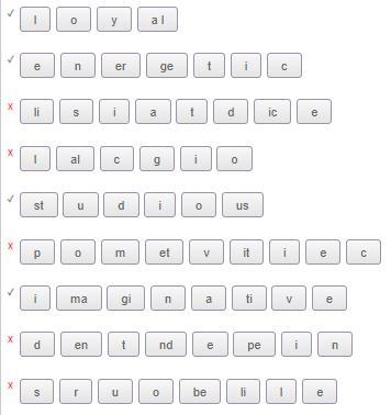 Reorder the words. Drag the letters in the correct order to make words for character-example-1