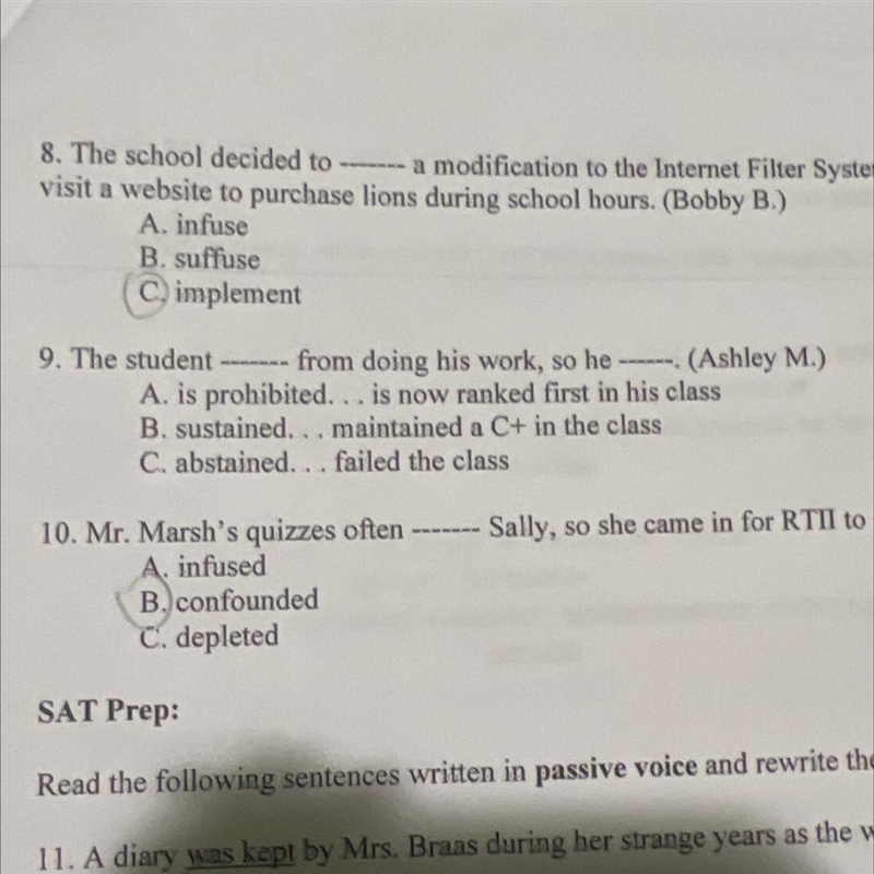 Is it b or c? For number 9.-example-1