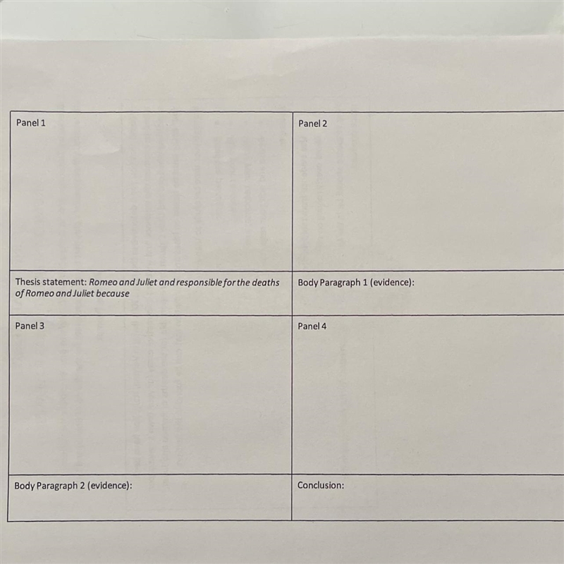 HELP PLEASE FILLING IN THE BOXES Informative essay based of the play Romeo and Juliet-example-1