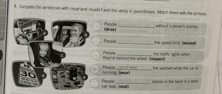 Complete the sentences with must and mustn't and the verbs in parenthese-example-1