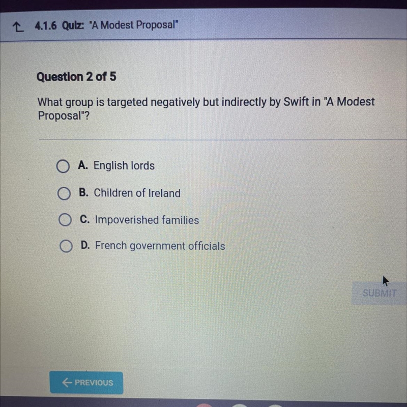 What group is targeted negatively but indirectly by Swift in "A Modest Proposal-example-1