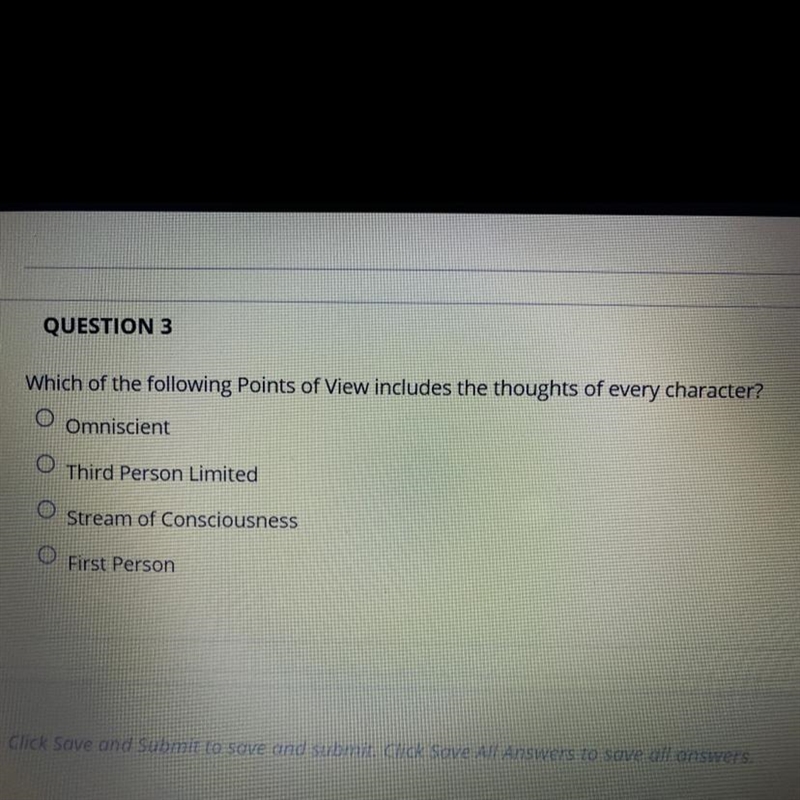 QUESTION 3 Which of the following Points of View includes the thoughts of every character-example-1