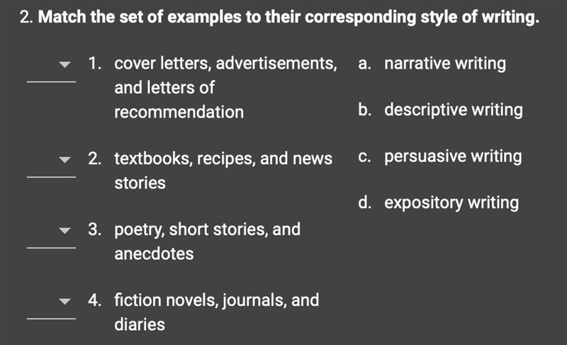 Match the set of examples to their corresponding style of writing.-example-1