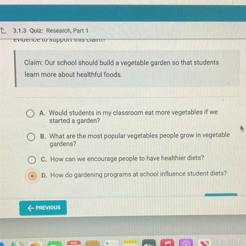 Which research question would likely be most effective for helping you find evidence-example-1