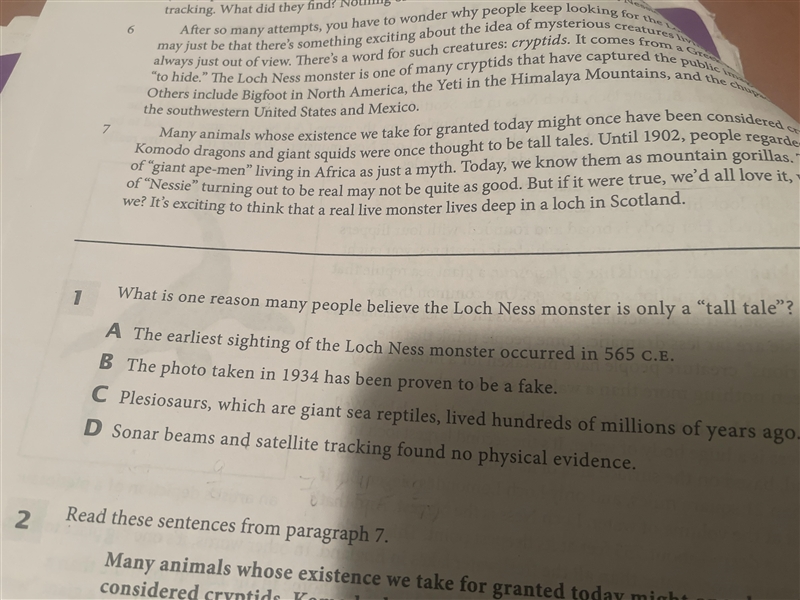 What is one reason many people believe the Loch Ness monster is only a “tall tale-example-1