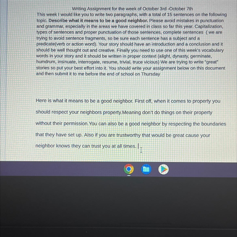 can you help me with my “ essay “ on how to be a good neighbor with 2 paragraphs = 15 sentences-example-1