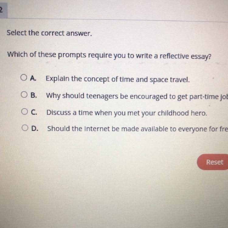 Which of these prompts require you to write a reflective essay?-example-1