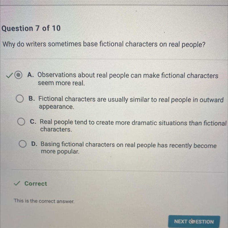 Why do writers sometimes base fictional characters on real people? A. Observations-example-1