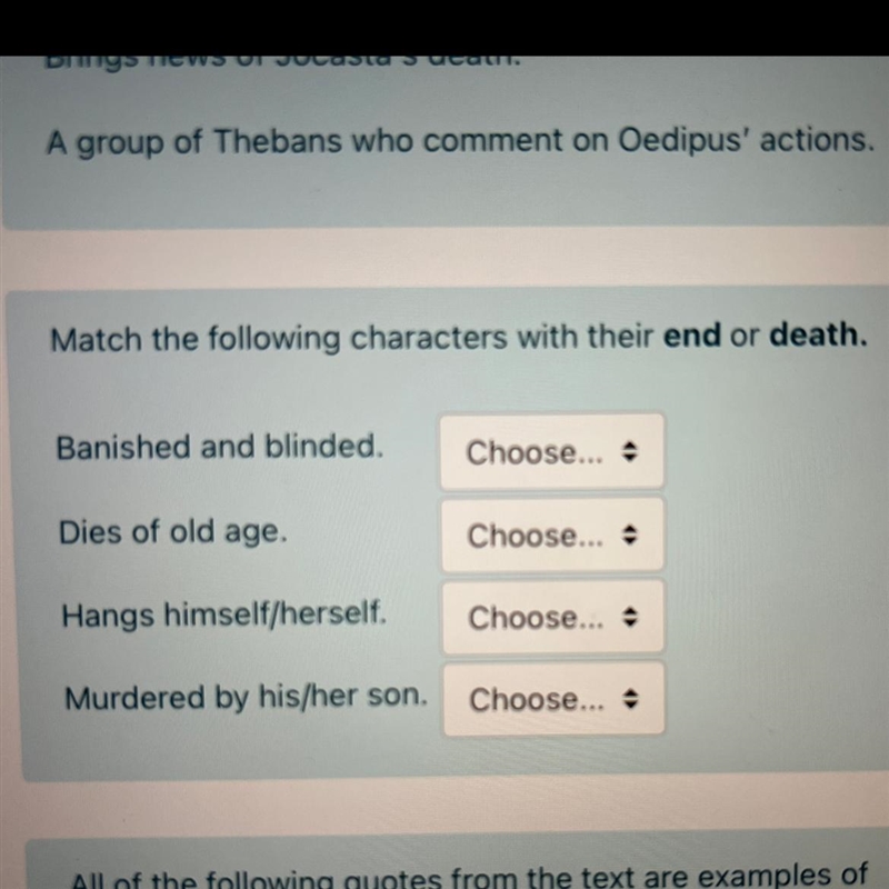 Match the following characters with their end or death…-example-1