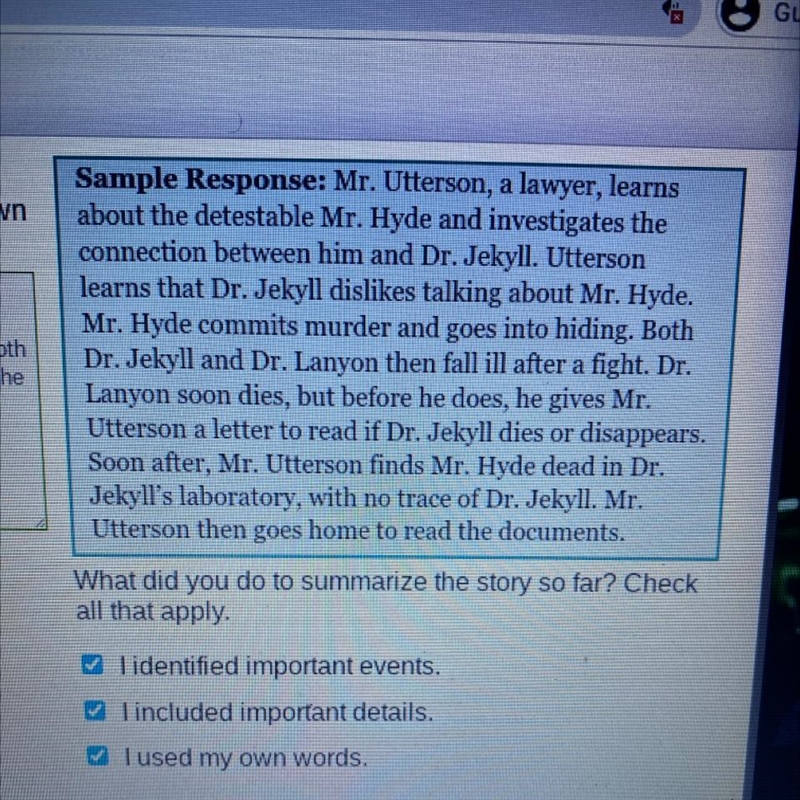 Recall important events that have taken place so far in The Strange Case of Dr. Jekyll-example-1