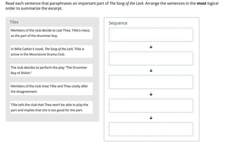 Read each sentence that paraphrases an important part of The Song of the Lark. Arrange-example-1