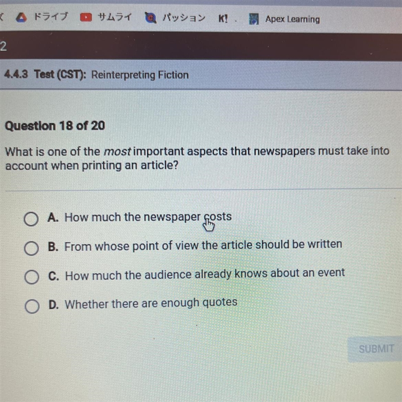 Question 18 of 20 What is one of the most important aspects that newspapers must take-example-1