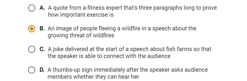 Which situation shows the most effective use of media during a speech?-example-1