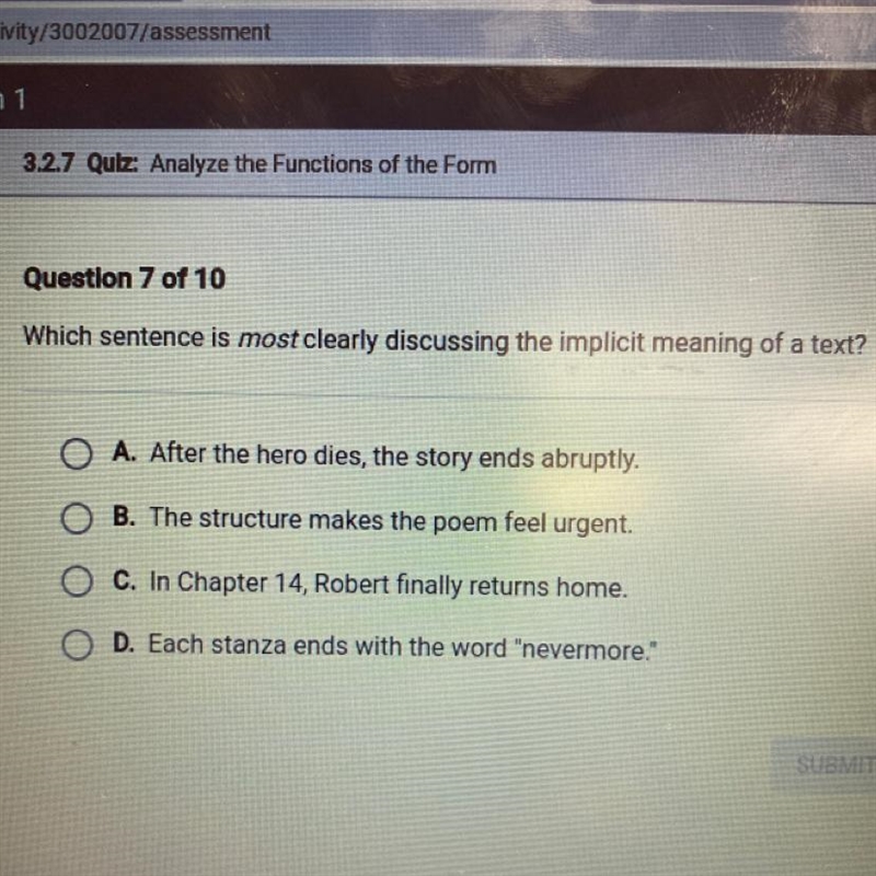 Which sentence is most clearly discussing the implicit meaning of a text?-example-1