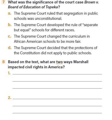 20 points! What was the significance of the court case Brown v. Board of Education-example-1