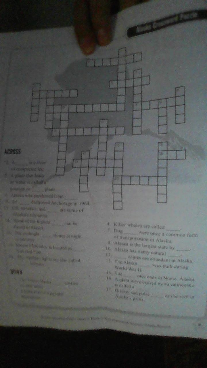 Alaska crossword puzzle what are the answers-example-1