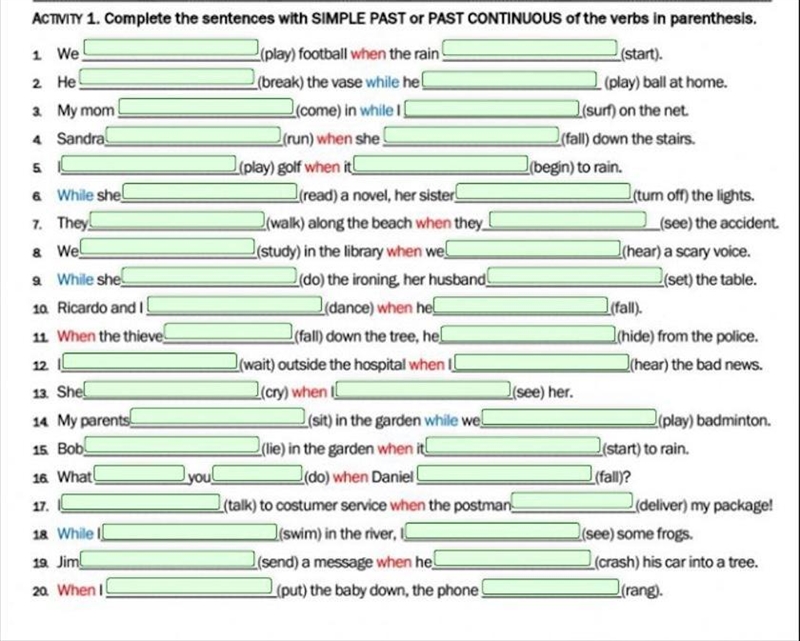 20 points past simple and past continuous-example-1