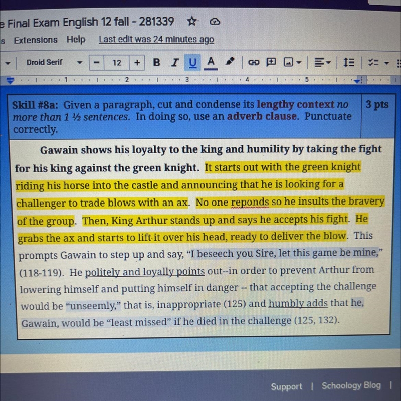 Skill #8a: Given a paragraph, cut and condense its lengthy context no more than 1½ sentences-example-1