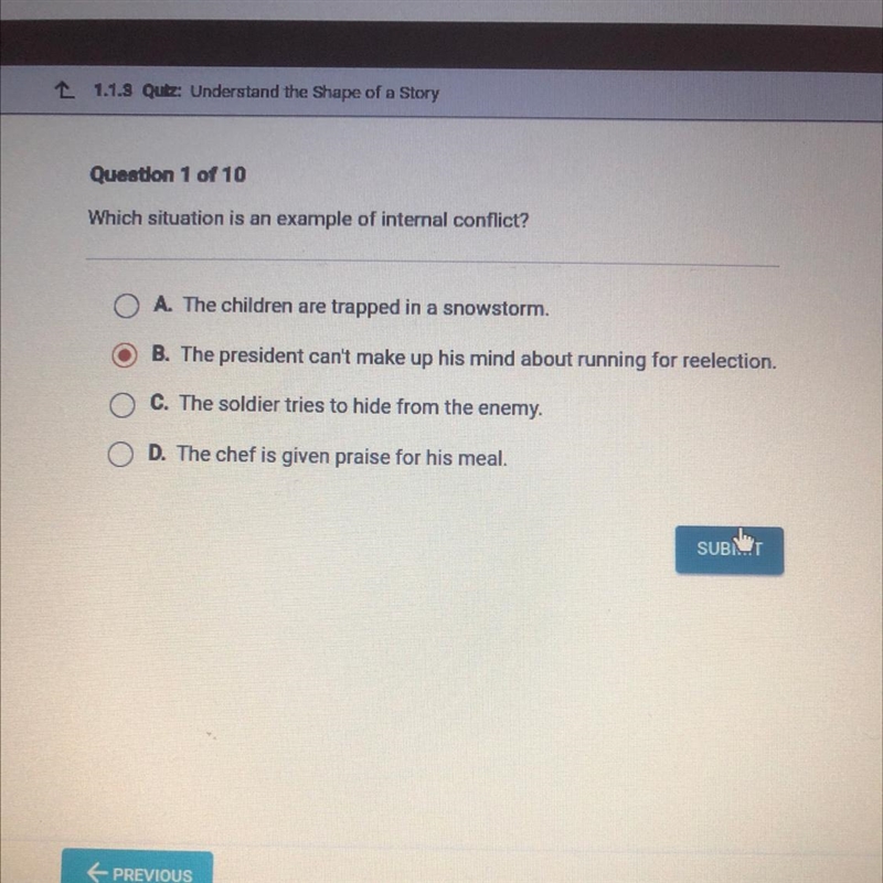 Which situation is an example of internal conflict?-example-1