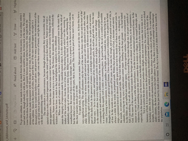 Questions 26-35. Read the following passage from Ralph Waldo Emerson’s Nature: Addresses-example-1