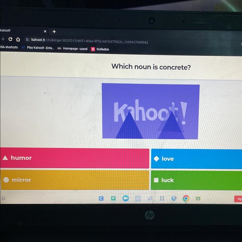 Which noun is concrete? Humor Love Mirror Luck-example-1