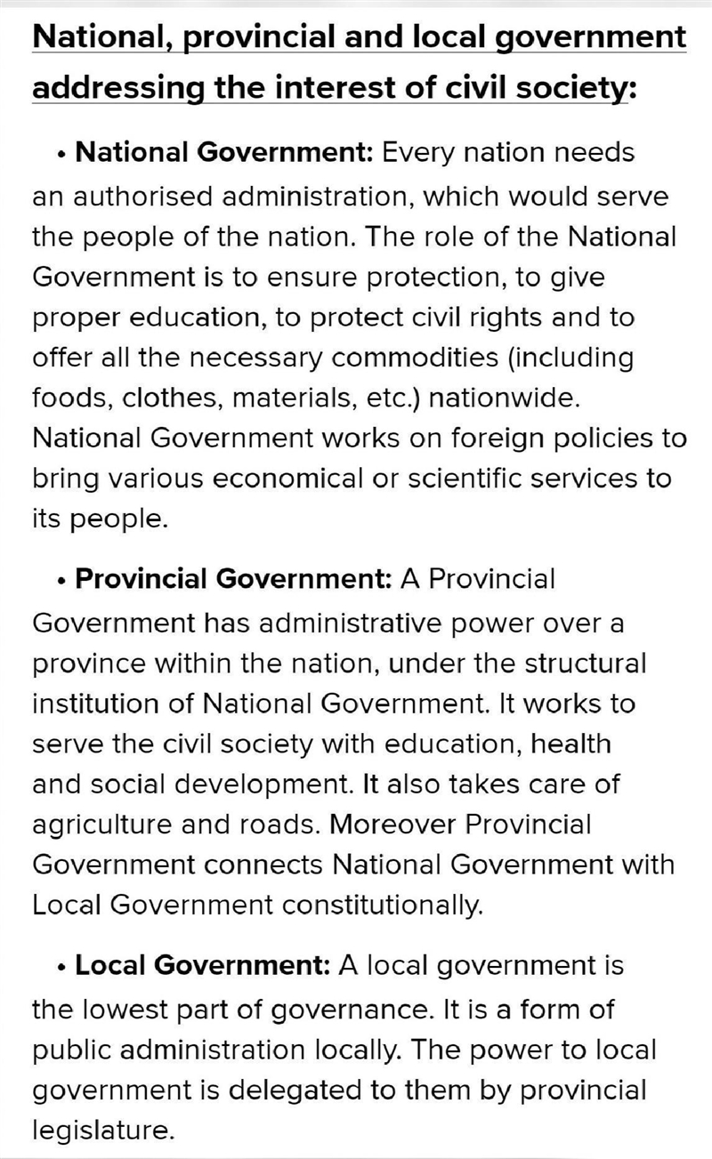 Explain how the national, provincial and local government address the interest of-example-1