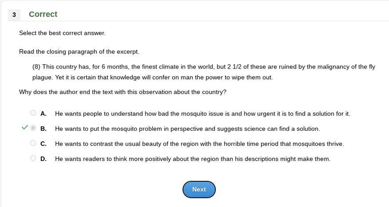 Select the best correct answer. Read the closing paragraph of the excerpt. (8) This-example-1