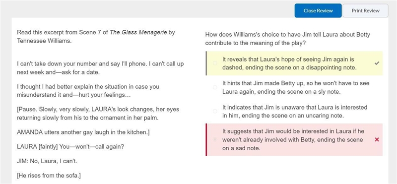 How does Williams's choice to have Jim tell Laura about Betty contribute to the meaning-example-1