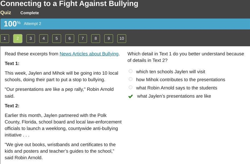 \Read these excerpts from News Articles about Bullying. Text 1: "I'm trying to-example-1