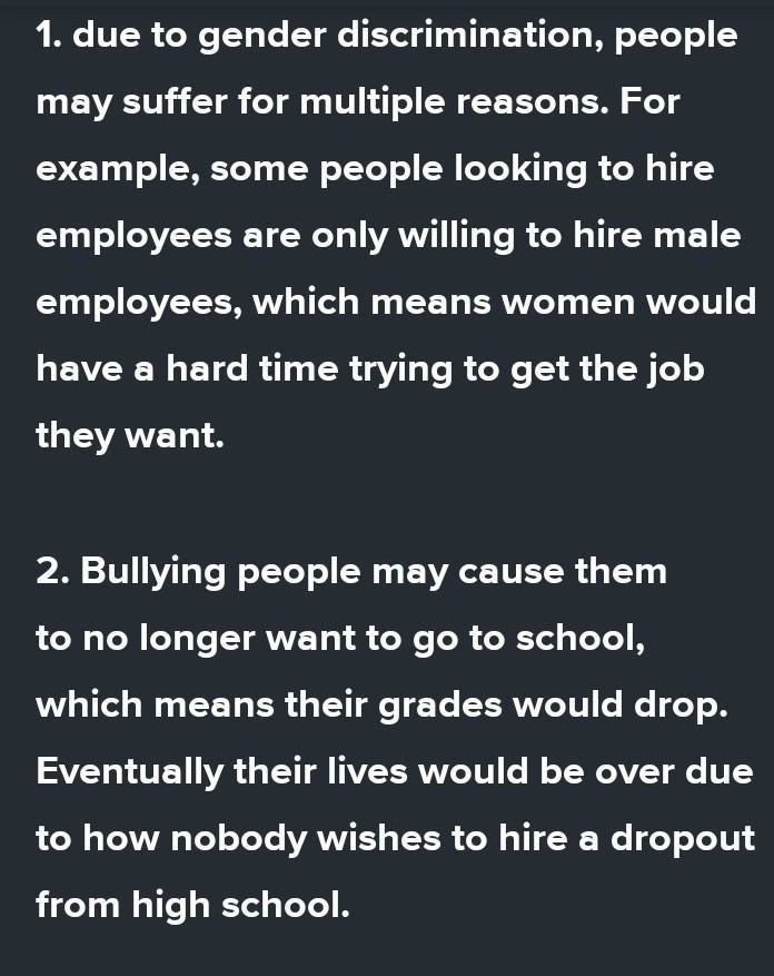 EXPLAIN: •HOW gender discrimination affects a person/s way of living? •HOW bullying-example-1