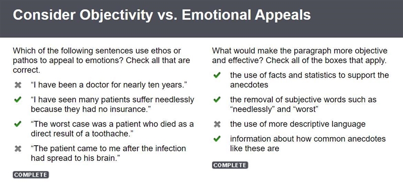 What would make the paragraph more objective and effective? check all of the boxes-example-1