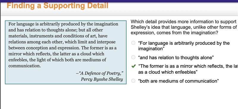 Which detail provides more information to support Shelley’s idea that language, unlike-example-1