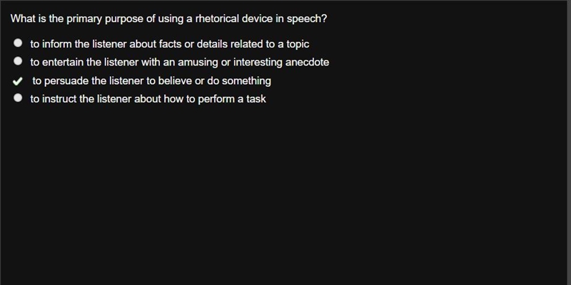 What is the primary purpose of using a rhetorical device in speech? to inform the-example-1