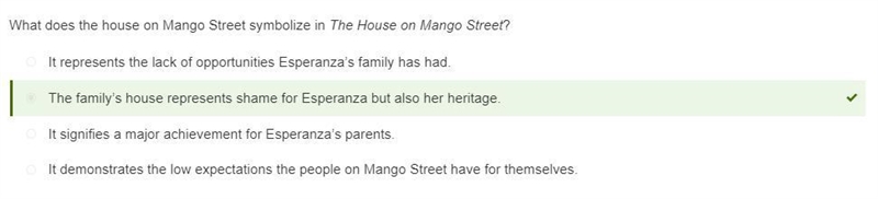 What does the house on Mango Street symbolize in The House on Mango Street? It signifies-example-1