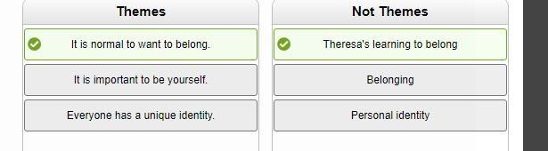 Sort each example into the category in which it fits. Belonging Themes Not Themes-example-1