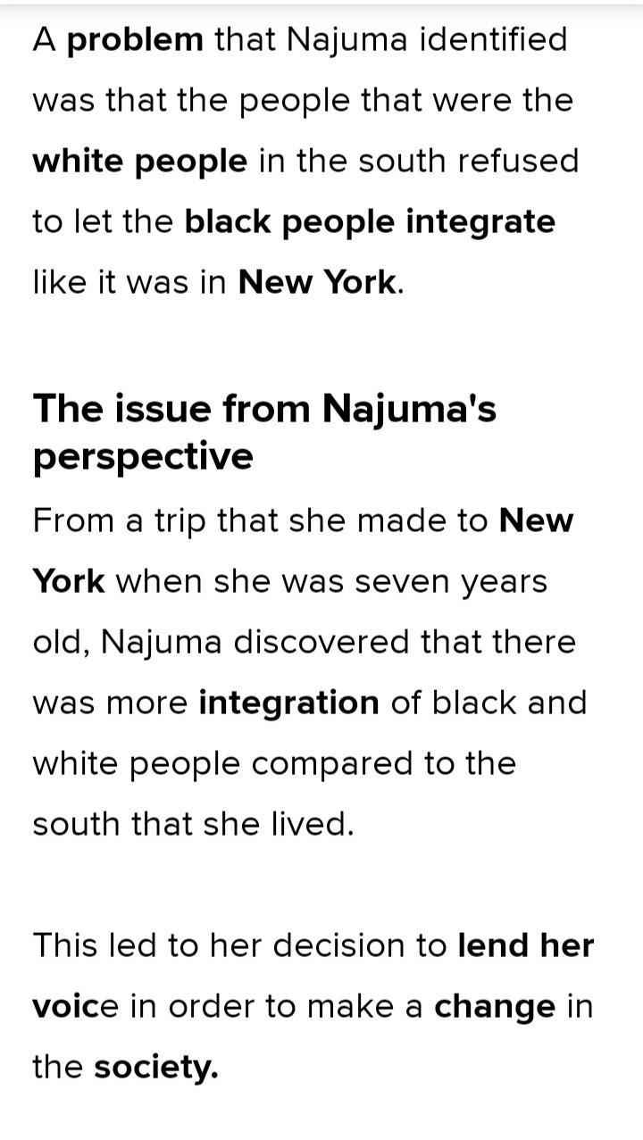 What was a problem Najuma saw, and what did she do about it? Do you think it fixed-example-1