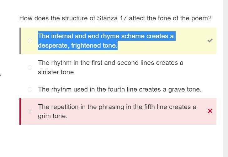 How does the structure of Stanza 17 affect the tone of the poem? A) The rhythm in-example-1