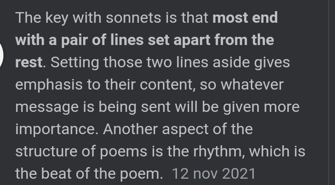 Explain how the structure of the sonnet helps to connect to the heart of the reader-example-1