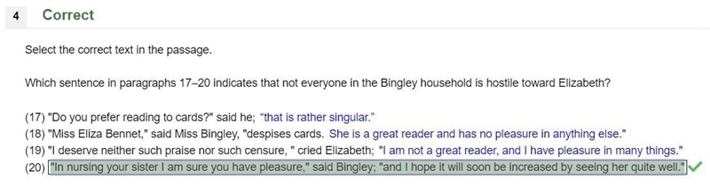 Which sentence in paragraphs 17–20 indicates that not everyone in the Bingley household-example-1