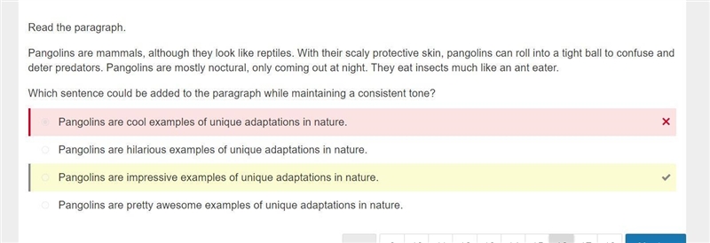 Read the paragraph. Pangolins are mammals, although they look like reptiles. With-example-1