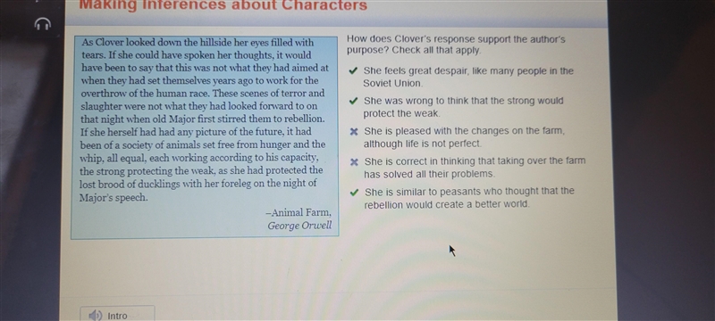 How does clover’s response support the author’s purpose? check all that apply. she-example-1