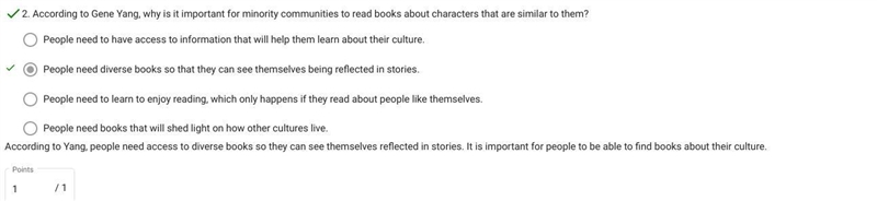 According to Gene Yang, why is it important for minority communities to read books-example-1