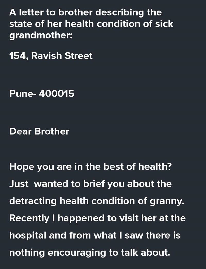 Your sister has been admitted into the hospital .write a letter to your mother describing-example-1